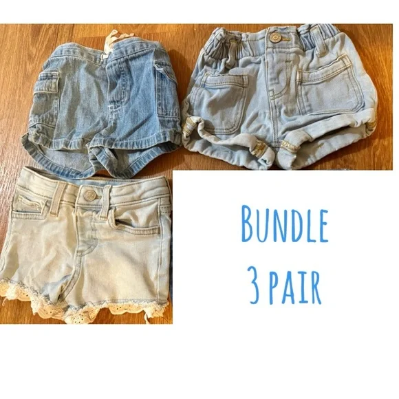 Denim Shorts Bundle for Kids, Baby Girls 12 Months, 3 pair - Picture 1 of 5